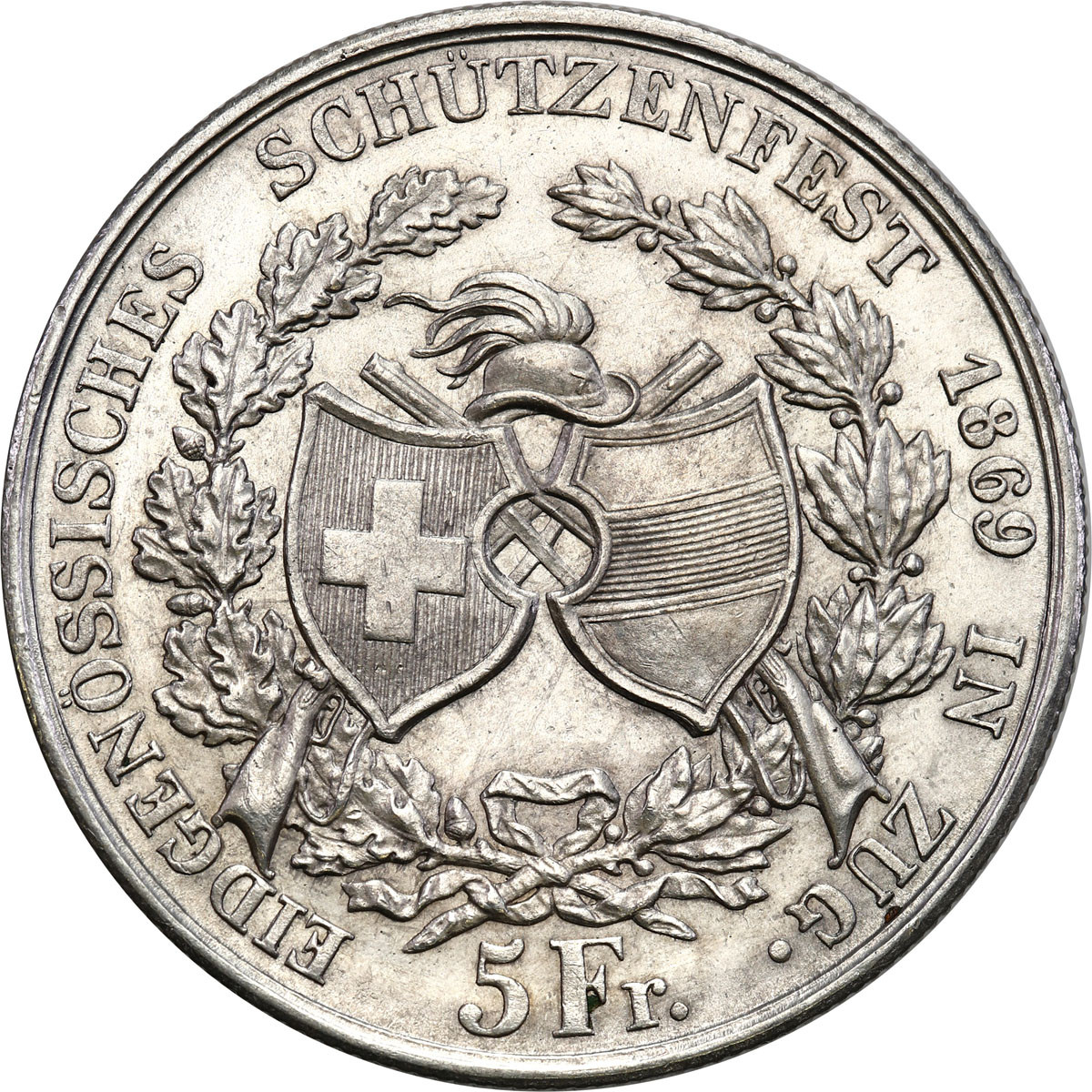 Szwajcaria. 5 franków strzeleckie w Zug 1869, mennica Berno